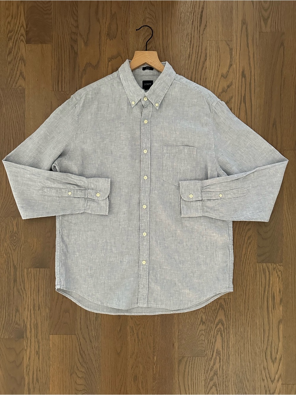 J. Crew Slim Fit Linen Blend Button Down Shirt in Light Sky White Blue Large